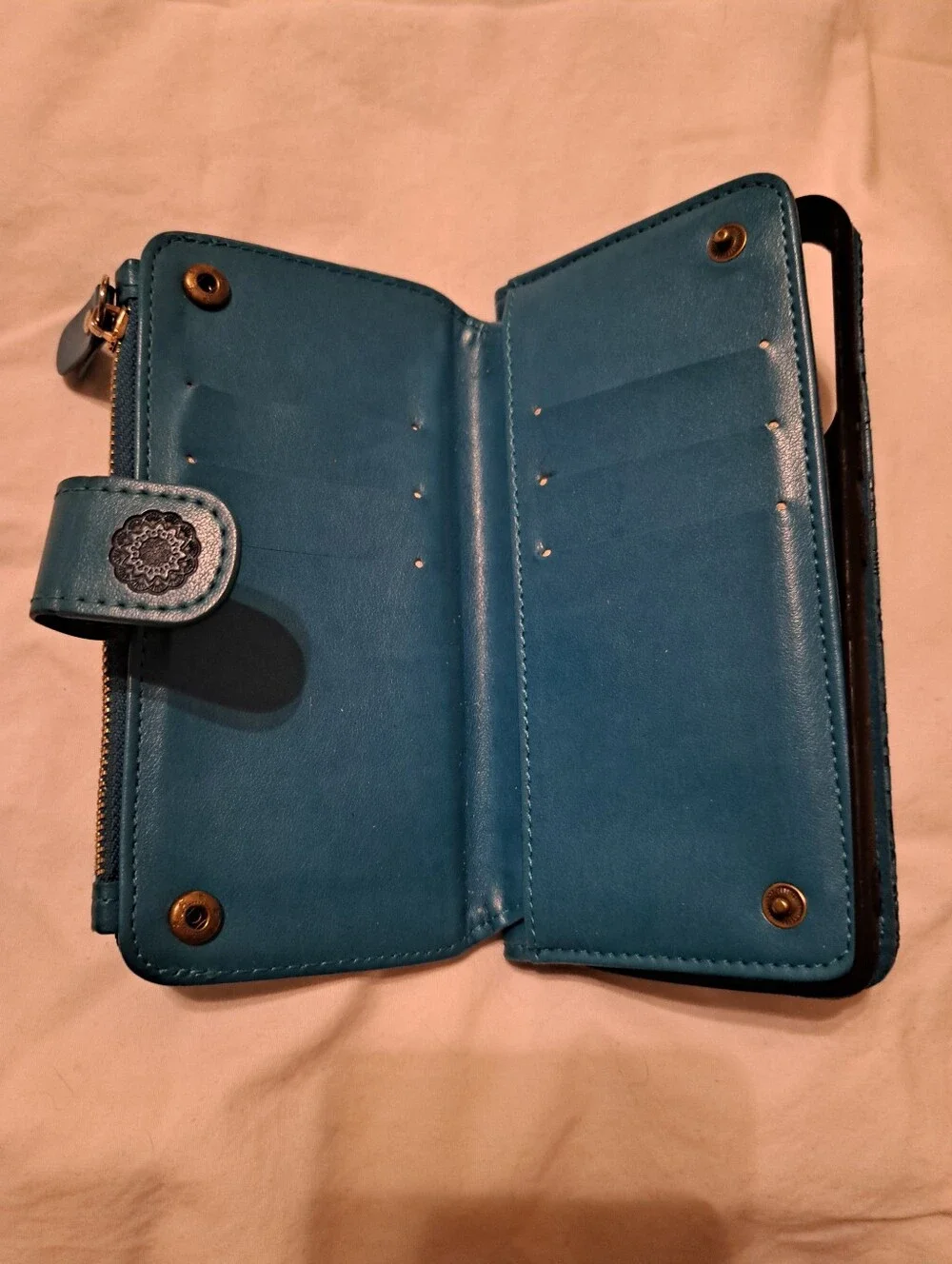 Teal Embossed Floral Mandala Zip Wallet Phone Case-Samsung Galaxy A53